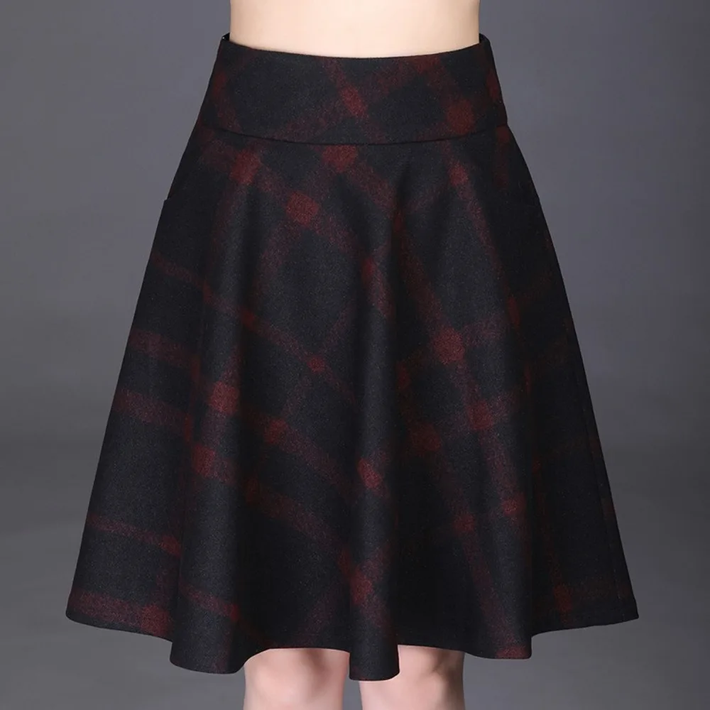 

Vintage Plaid Skirt Women Autumn Winter England High Waist Woolen Skirt Midi Length Elegant Plus Size 4XL Ladies A Line Skirts