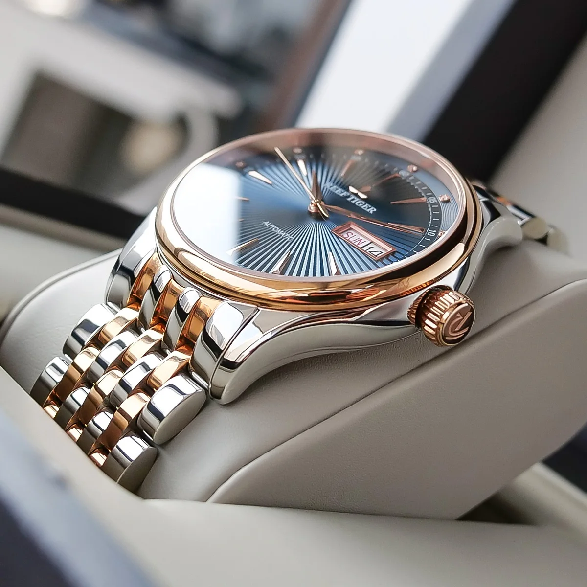 Мужские наручные часы Reef Tiger/RT полностью из нержавеющей стали классические с