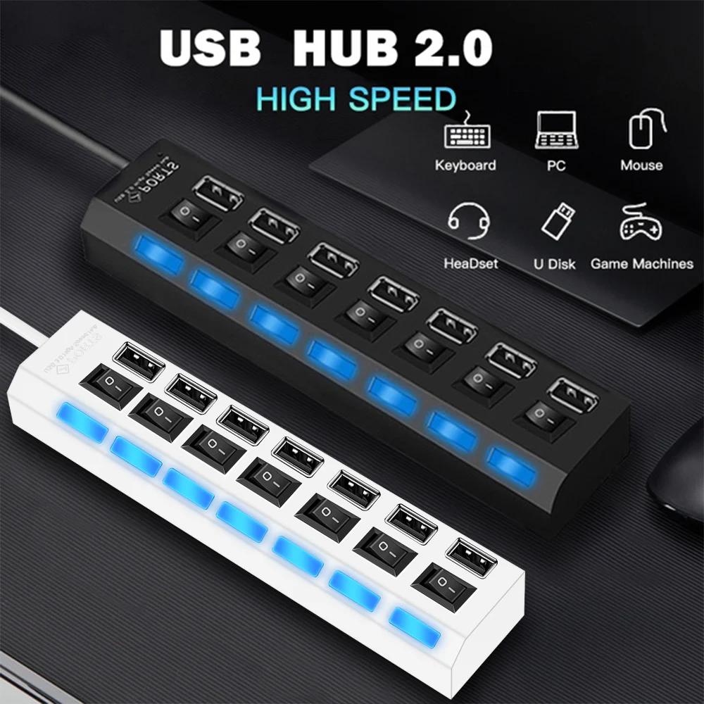 

Portable USB 2.0 Hub Multi USB Splitter 7 Port Multiple Expander 2.0 USB With Switch For PC Computer Laptop Desktop PC Adapter