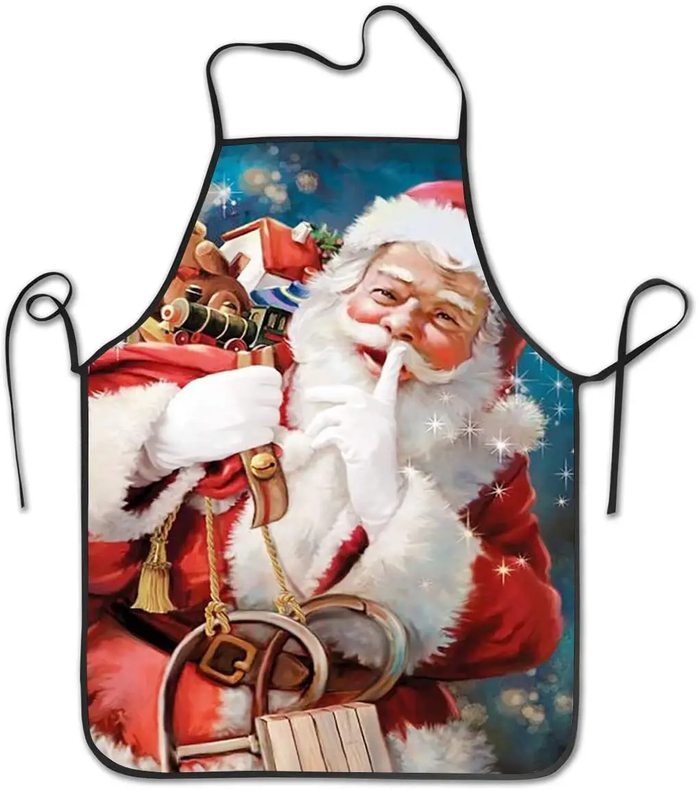 

Merry Christmas Snowman Adjustable Bib Apron - Washable Unisex Cooking Kitchen Aprons for BBQ Gardening Chef Women Men