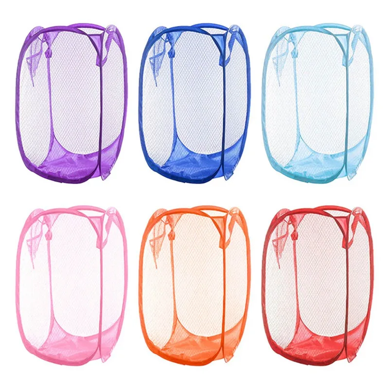 Многоцветная сетчатая корзина для стирки белья складная грязного домашняя