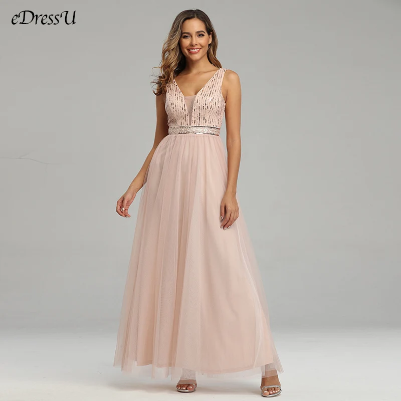 

Beading Evening Dress V-Neck Evening Party Dress Elegant Backless Tulle Dress Vestido Robe de Soiree Long Prom Dress HJQ-00002
