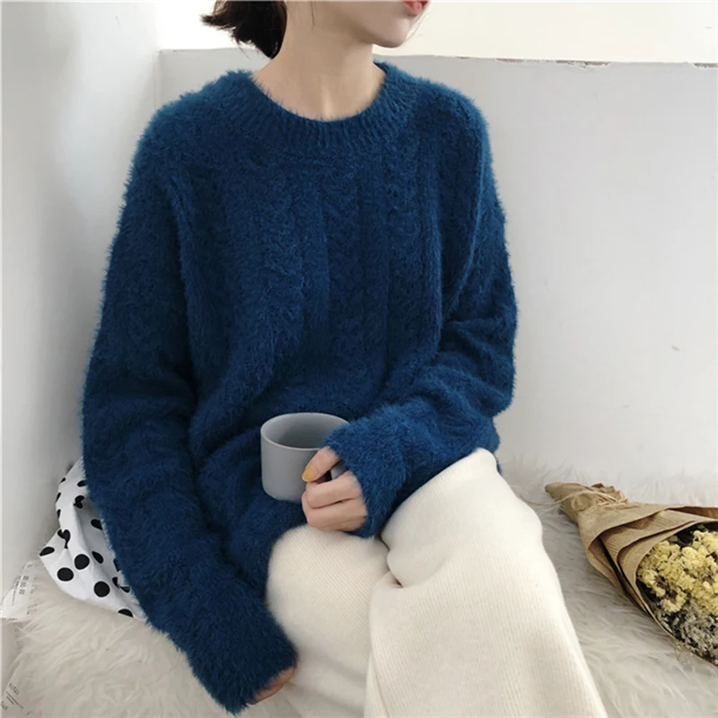 

Trendy Winter Women Sweater Casual Thickness Warm Female Long Sleeve Loose Fit Pullovers Ladies Knitwear Tops