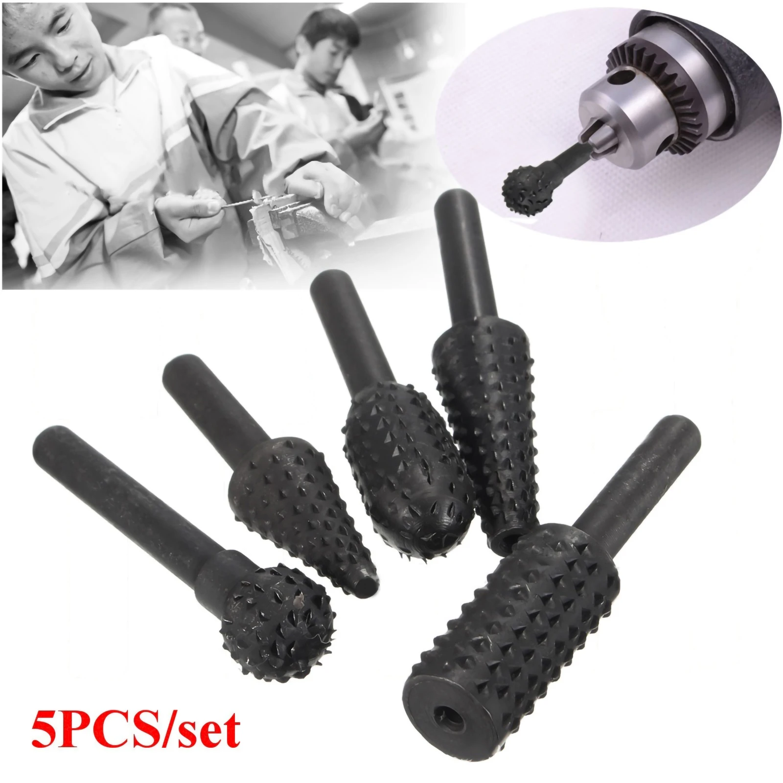 

ANENG 5PCS 1/4'' High Carbon Steel Drill Bit Set Carpentry Cutting Tools For Woodworking Wood Carving Tool Rotary File