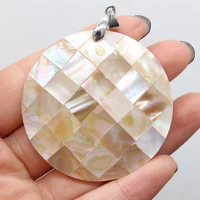 natural mother of pearl shell pendant round faceted seashell charms for jewelry making diy necklace accessories gift 50x50mm