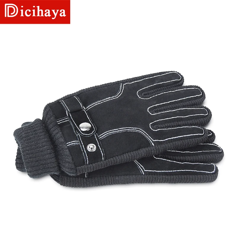 

DICIHAYA Men's Winter Gloves Pigskin Warm Full Finger Gloves Outdoor Sport Driving Buckle Design Male Touch Screen Mittens