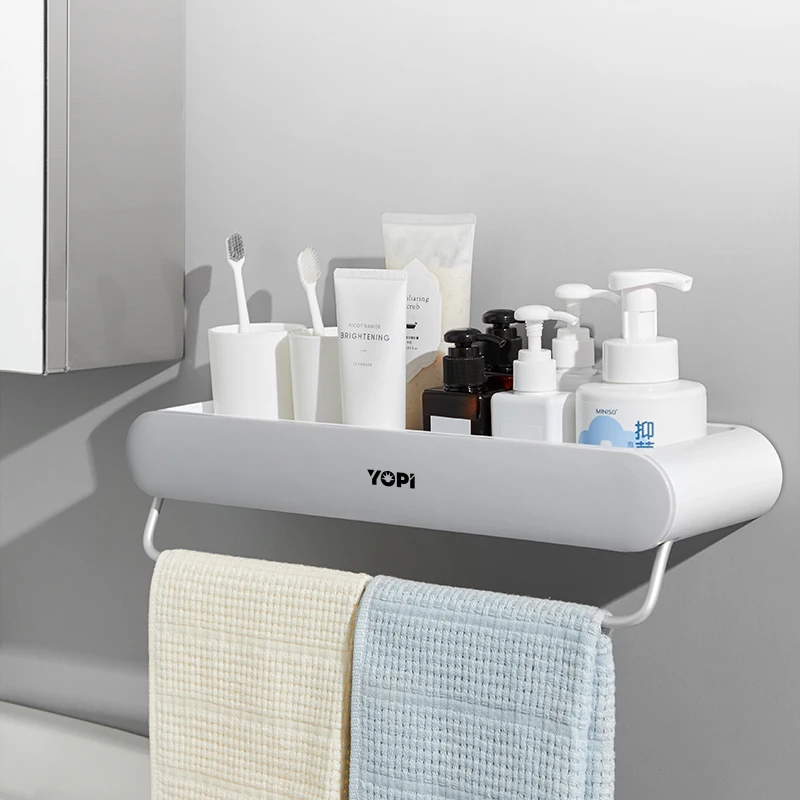 

Bathroom Shelves Organizer Wall Mount Home Towel shelf Shampoo Rack With Towel Bar Storage Rack Bathroom Accessories