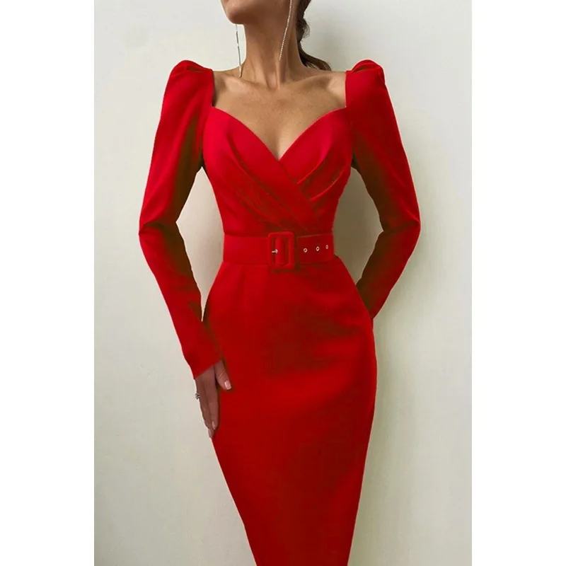 

French Style Bubble Sleeve waist dress, slim and slim