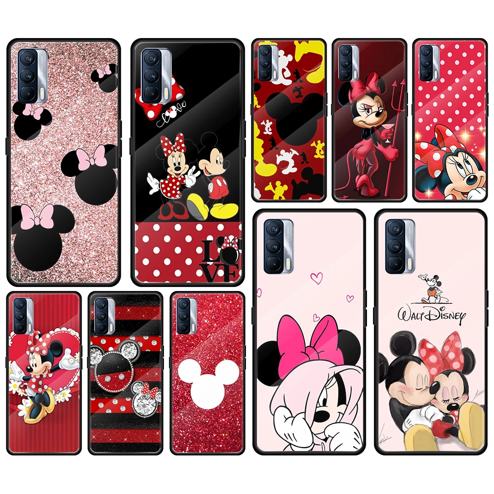 

Red Mickey Minnie Tempered Glass Cover For Realme 7 7i XT C3 6 5 Pro for OPPO A9 2020 A52 Find X2 Lite Phone Case