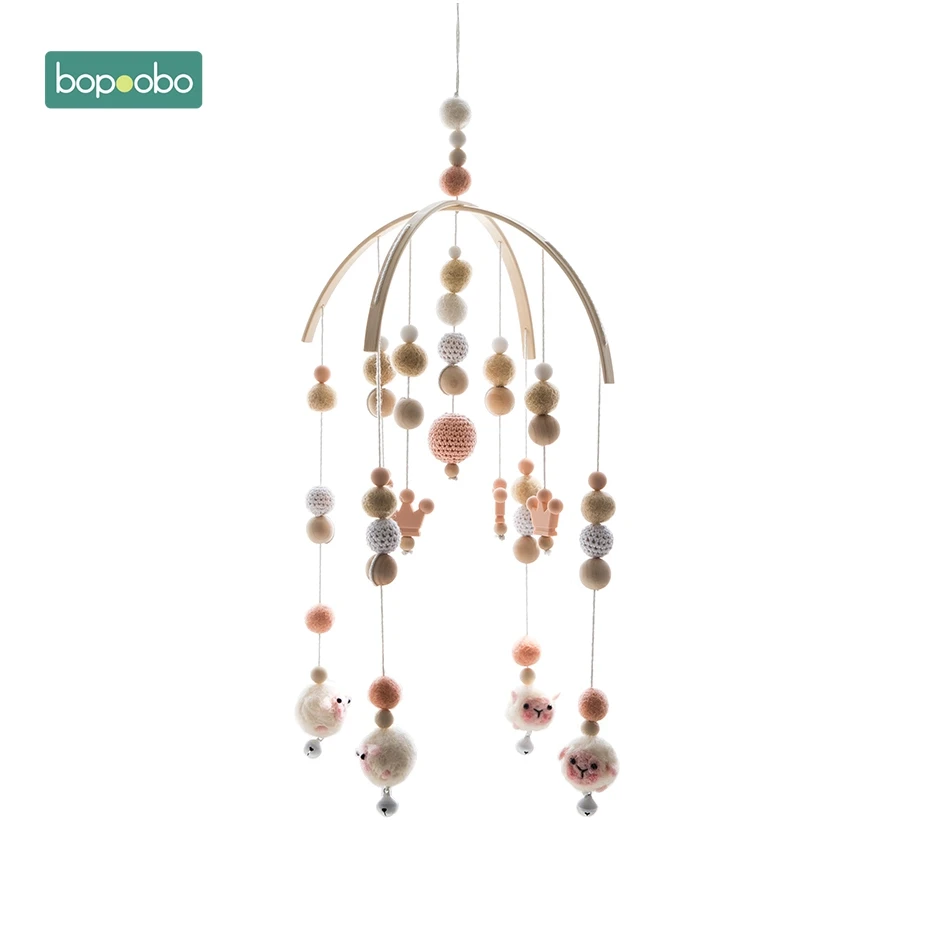 Peachy Crown Bopoobo 1 набор силиконовых бусин для малышей, передвижные погремушки для птиц из бука, гирлянда из шариков, детская кровать, подвесной декор, детские товары для кормления - Цвет: Peachy Crown