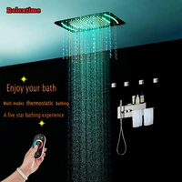 crystal quartz nozzle glow led ceiling shower head bathroom concealed thermostatic shower panel with towel shelf massage jets