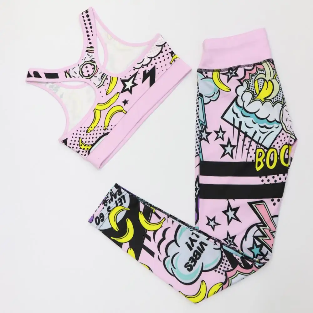 Костюм спортивный женский для бега и йоги комплект спортивной одежды с бананами