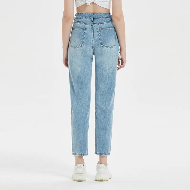 

DenimColab 2021 Fashion Hole Washed High Waist Jeans Pants Women Casual Ripped Straight Jeans Lady Trouser Denim Pants Mom Jeans