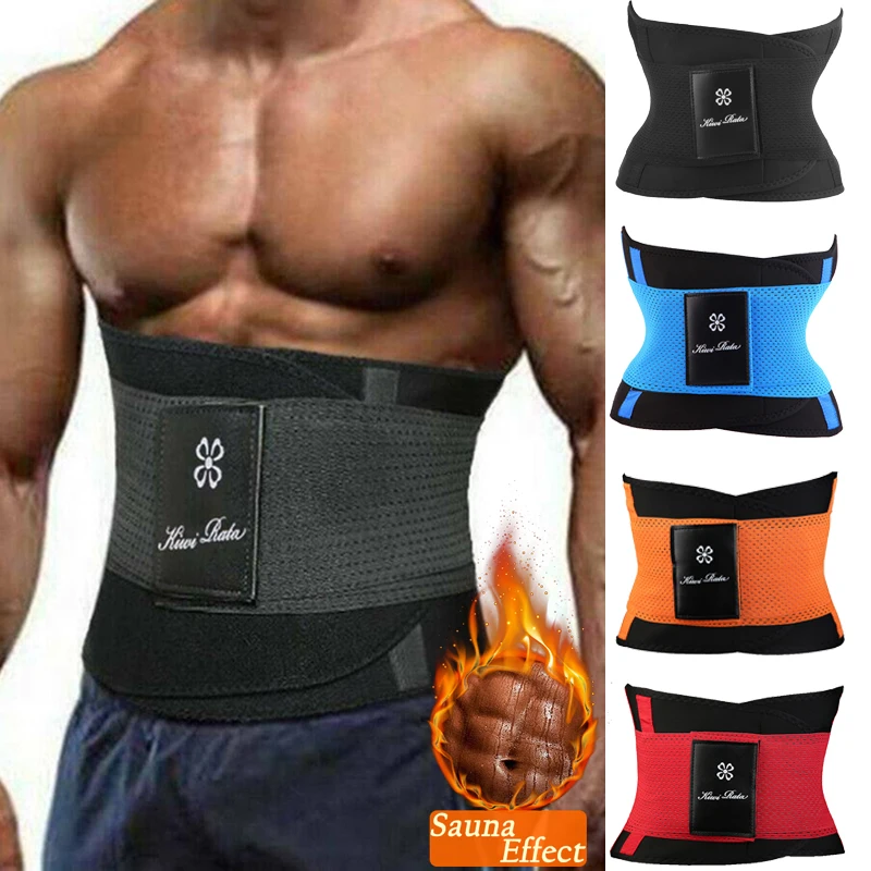

Men Waist Trimmer Belt Slim Body Sweat Wrap for Stomach and Back Lumbar Support Neoprene Waist Trainer Shaper with Strap