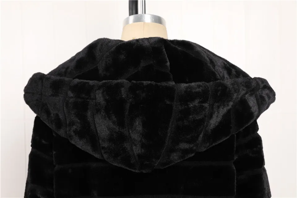 Размера плюс 4XL 5XL Европа и Америка средне-длинная куртка с секциями однотонные розовые плюшевые пальто с капюшоном из искусственного меха зимняя Для женщин теплая куртка