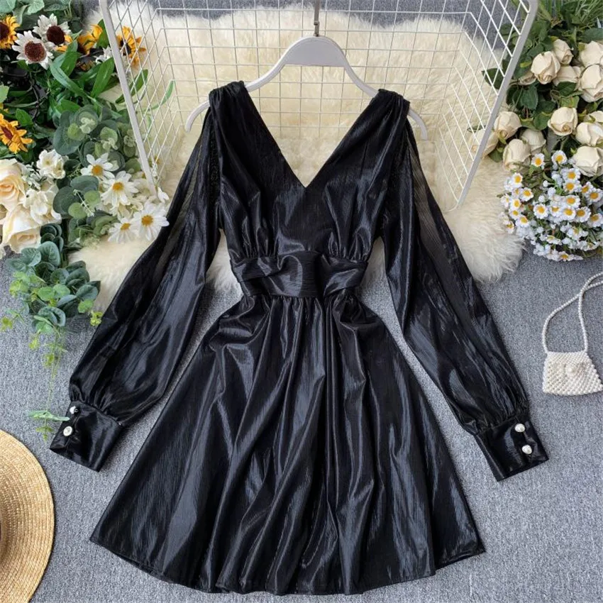 Женское платье с V-образным вырезом длинным рукавом и открытой спиной | Женская