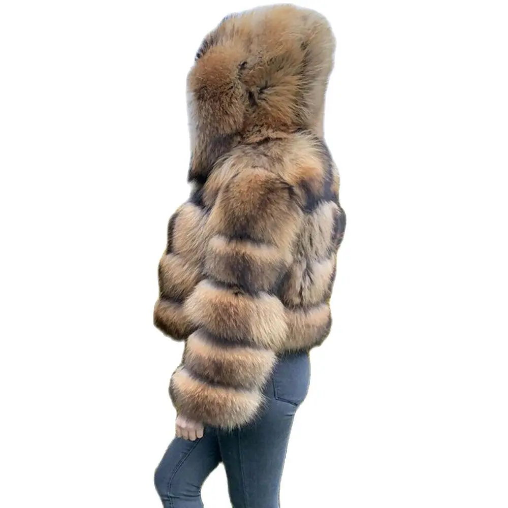 Woman Real Raccoon Dog Fur Coat with Hood Winter New Trendy Casual Women Whole Skin Genuine Raccoon Dog Fur Jacket Short Outwear enlarge