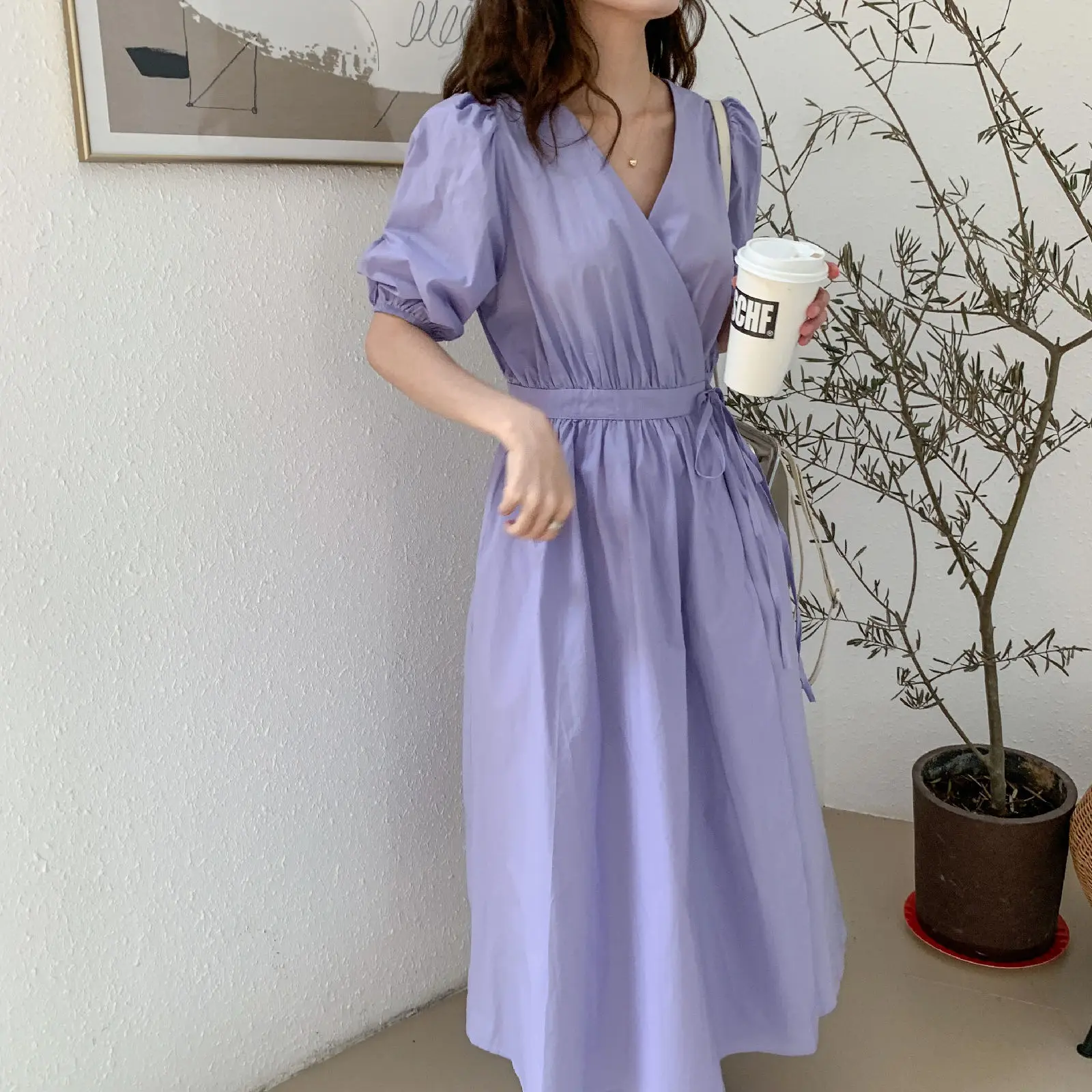 Женское Элегантное Длинное Платье Лето 2020 с v-образным вырезом и высокой талией