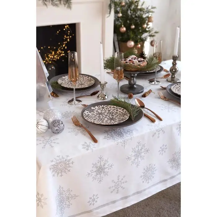 Tablecloth Ethel &quotsilver snowflakes 149 х110см 100% CHL 190g/m2 textile for kitchen table cloth | Дом и сад