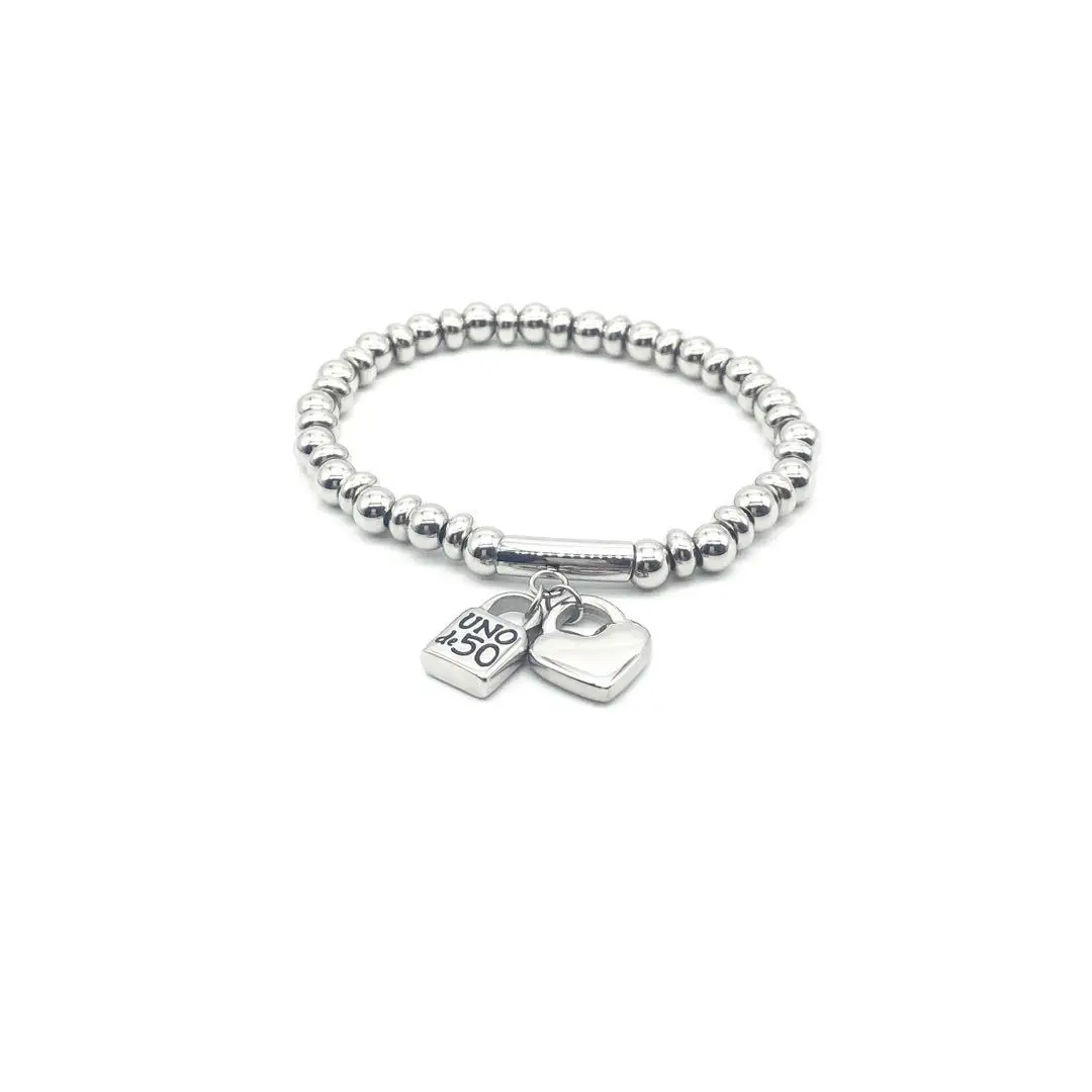 

6mm Flat Steel Ball Lock Peach Heart Stainless Steel Men's and Women's Bracelet Wholesale Bulk Bracelet for Women Fashion