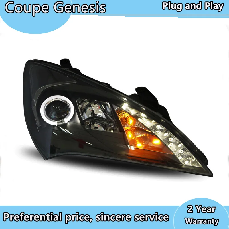 

Car Styling Head Lamp for Hyundai Genesis Coupe Headlights Rohens LED Headlight H7 D2H Hid Option Angel Eye Bi Xenon Beam