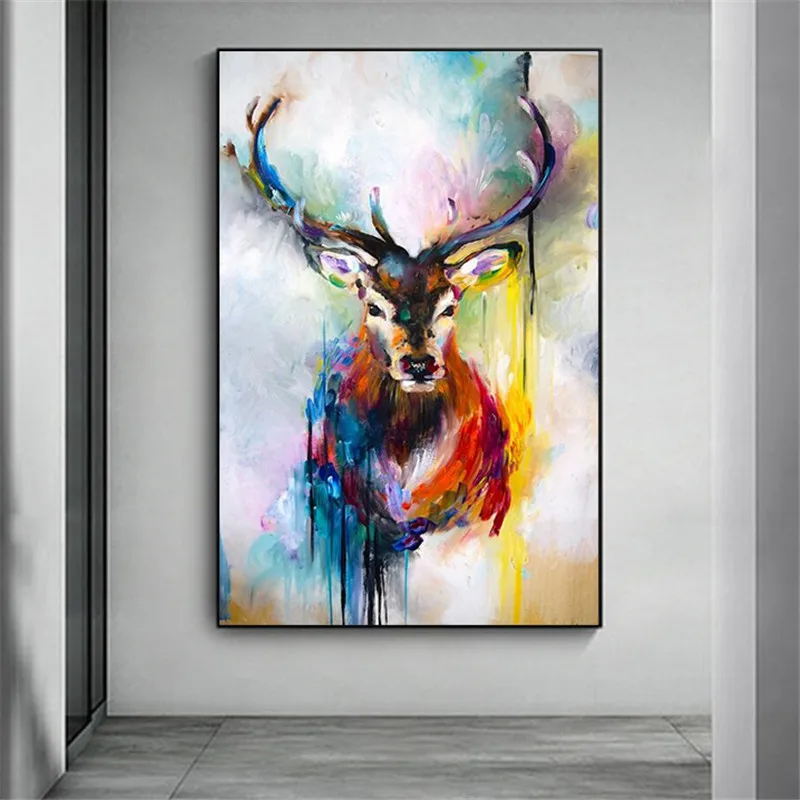 

Nordic Art Deer Head Graffiti Art Canvas Paintings On the Wall Art Posters And Prints Animals Art Pictures For Kids Room Cuadros