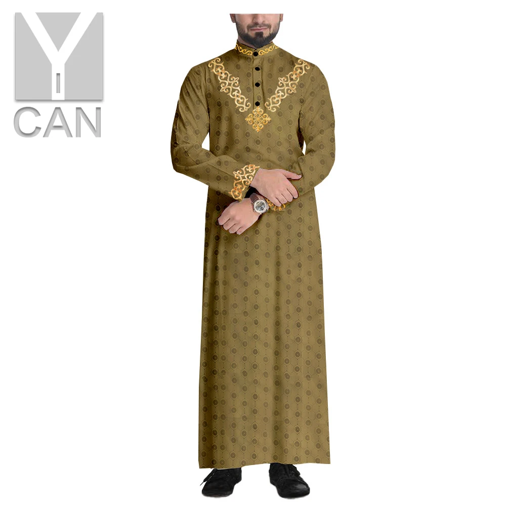 Y-CAN Muslim Fashion Texture Robe Long Sleeve Saudi Arab Lace Thobe Jubba Kaftan Islamic Satin Jacquard Clothing Y201015