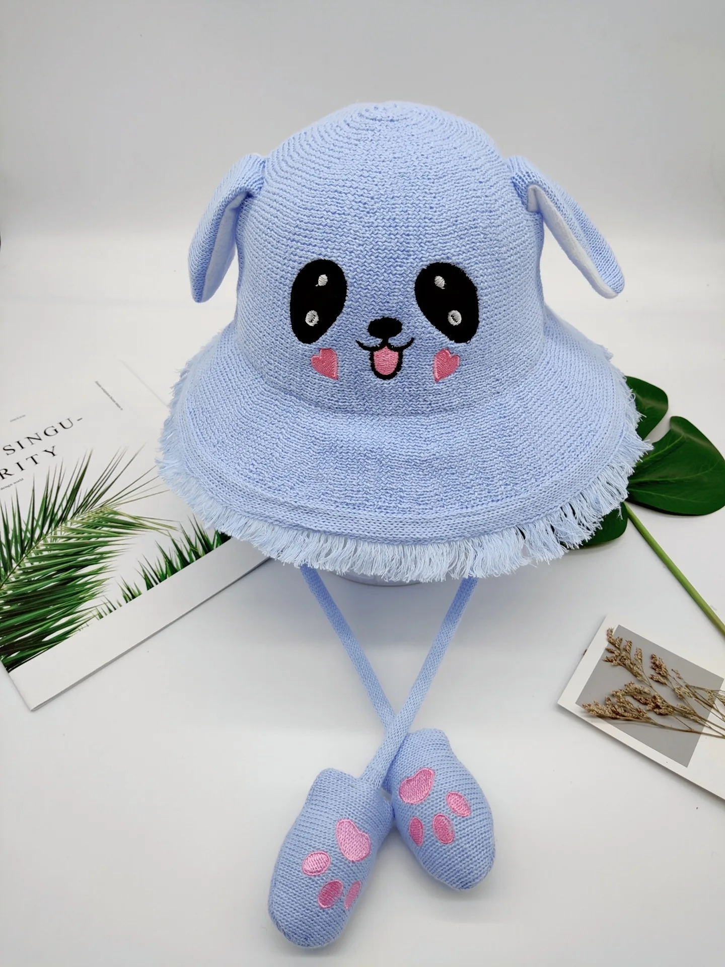 Kawaii Panda Bucket головные уборы женские одноцветные забавные вязаные шапки с милыми