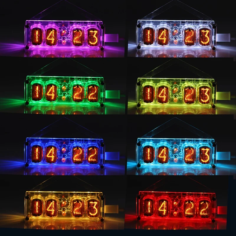 Fashion-DC5V 4-Bit IN-12 интегрированные светящиеся часы-трубки цветная RGB светодиодный