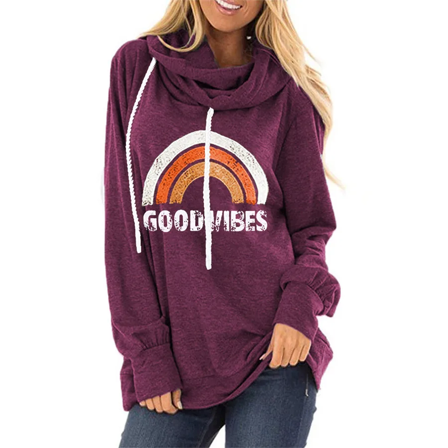 

Fall 2020 Winter casual dress drawstring hoodie monogram rainbow print loose round neck long sleeve fashion