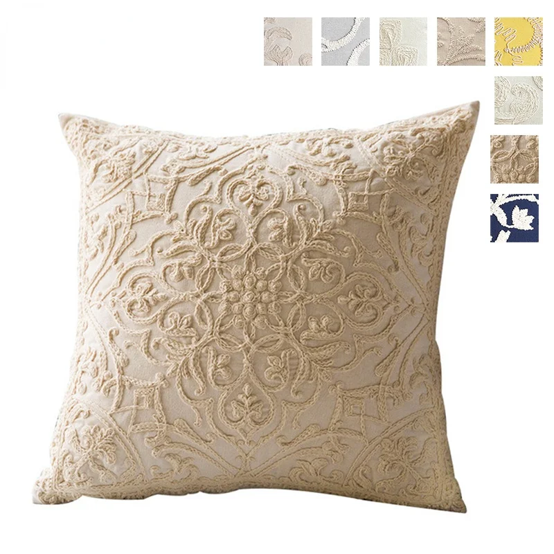 

Real Throw Pillow Cover Cotton Rope Embroidered Pillow Case Sofa Cushion Cover Decorative Car Living Room Decor Home Pillow
