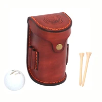 tourbon vintage mini portable golf ball bag tee holder holds 2 balls divot tool holder vegetable leather waist golf pouch