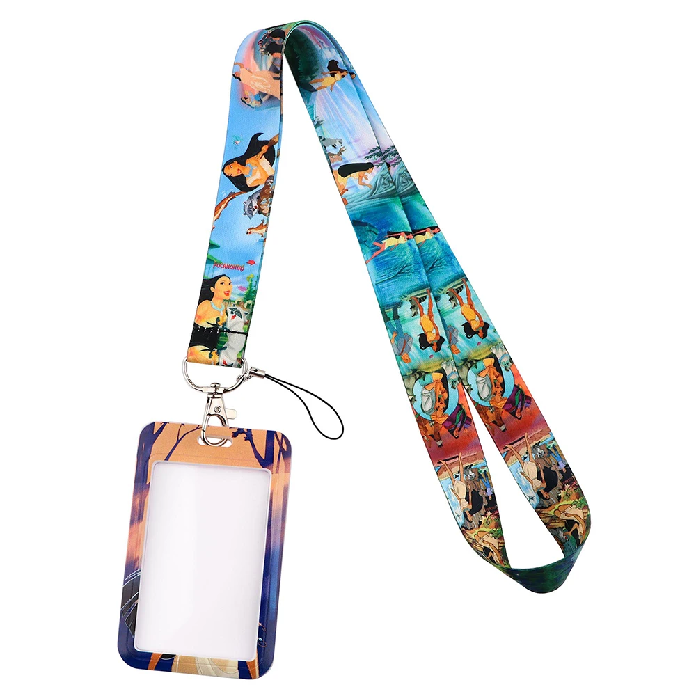 yq778 pocahontas lanyard cartoon keychain keys phone rope id bank card badge holder neck strap keychain lariat jewelry accessory free global shipping