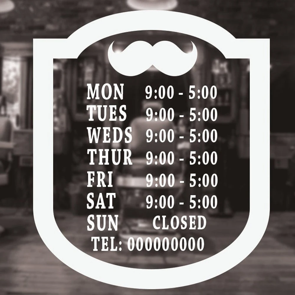 Переводная картинка со временем открытия парикмахерской виниловая декоративная