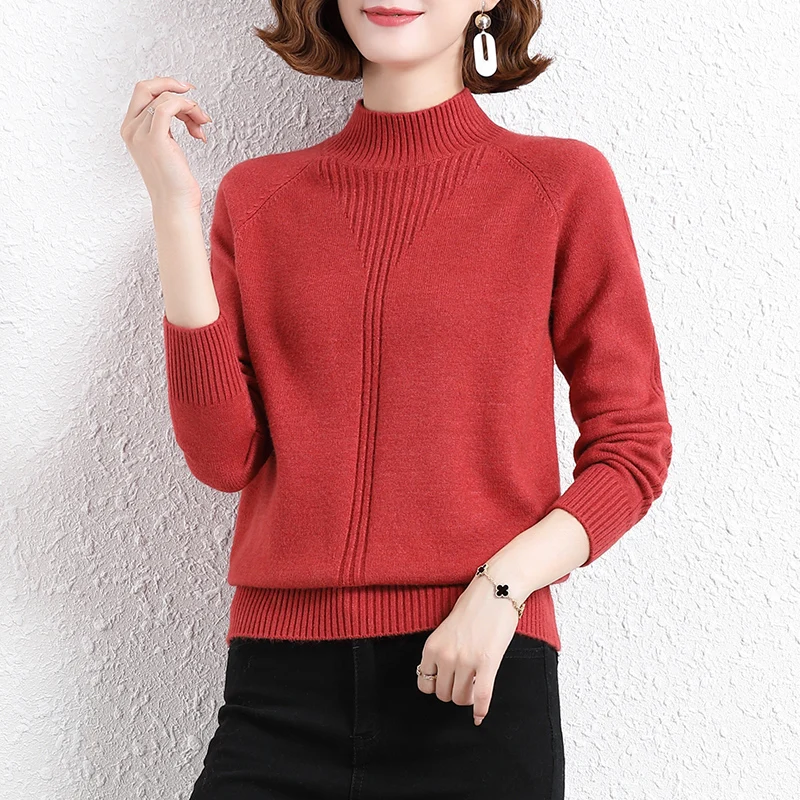 

Popular sweater ladies 2021 new hot style fashion half high neck bottoming shirt one
