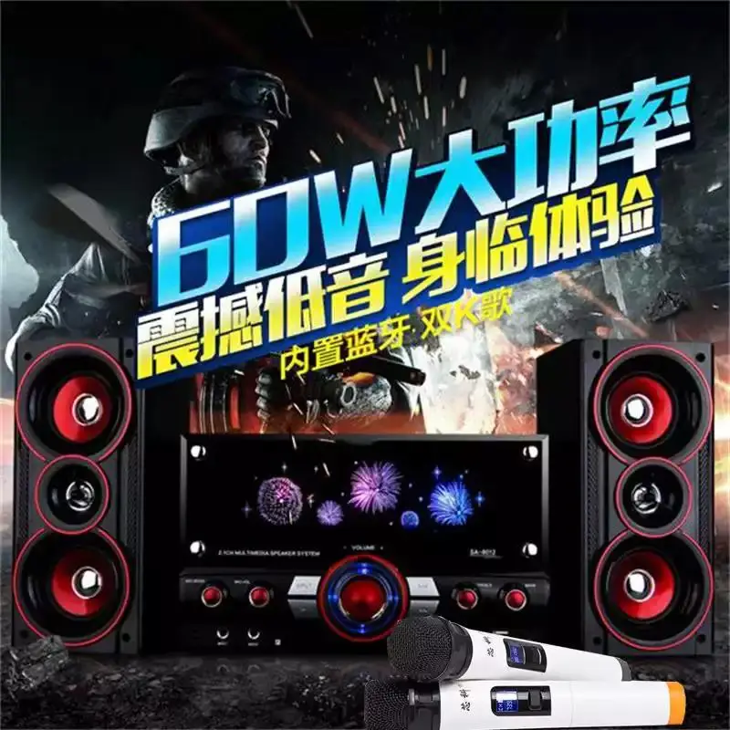 Новый деревянный 2 1 Bluetooth динамик Мультимедийный звук с микрофоном караоке