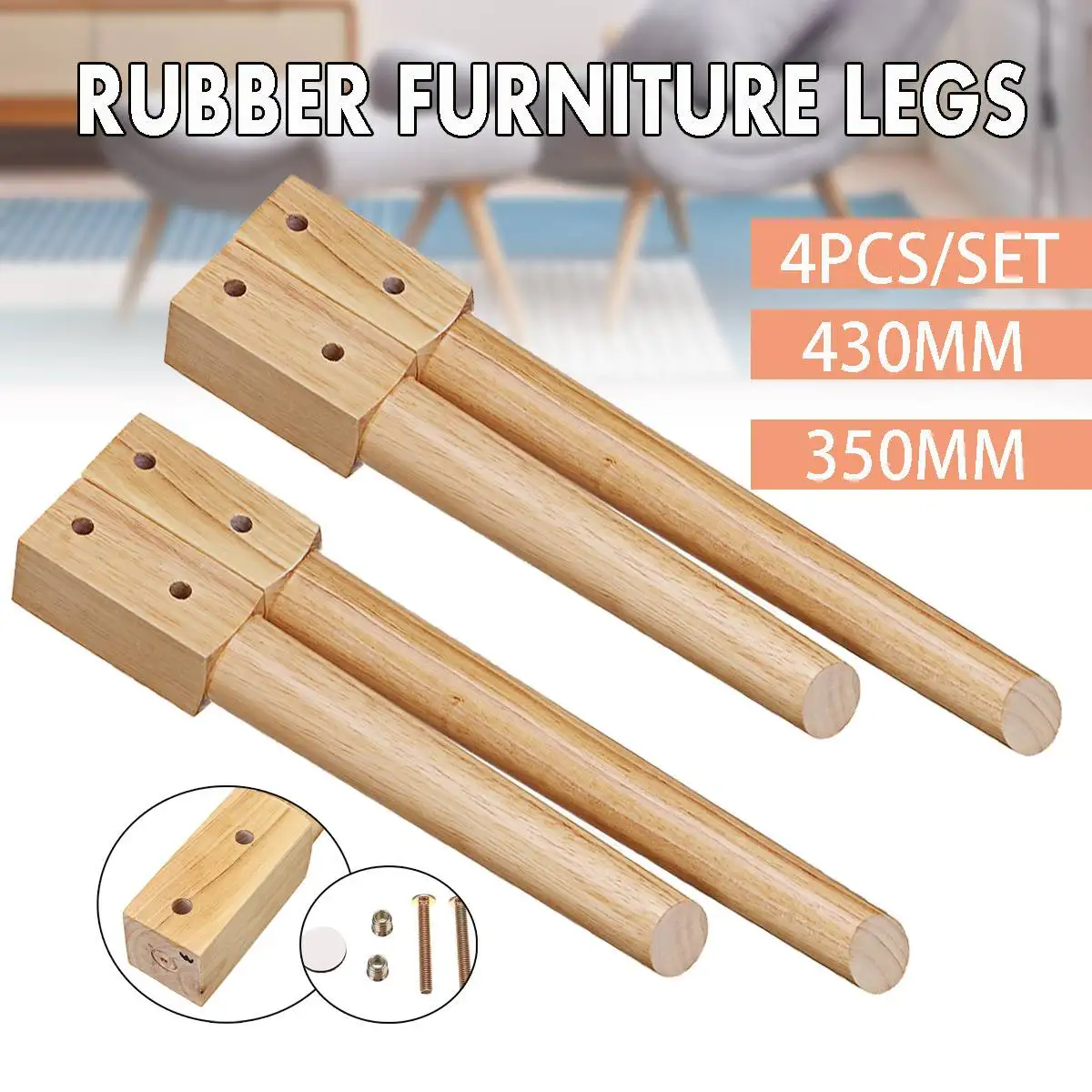

4 Pcs/lot Rubber Wood Sofa Legs Feet Slanting Coffee Table Furniture Level Feets with Anti-skid Pad Cabinet Legs Multi-size