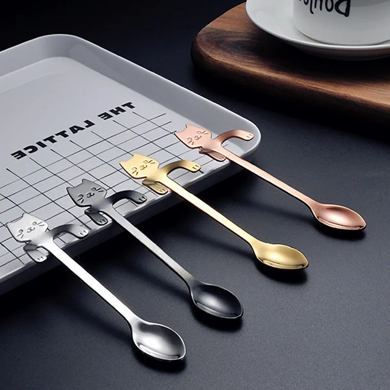 

304 stainless steel creative coffee spoon mixing spoon personality coffee hanging spoon dessert spoon cat shaped spoon