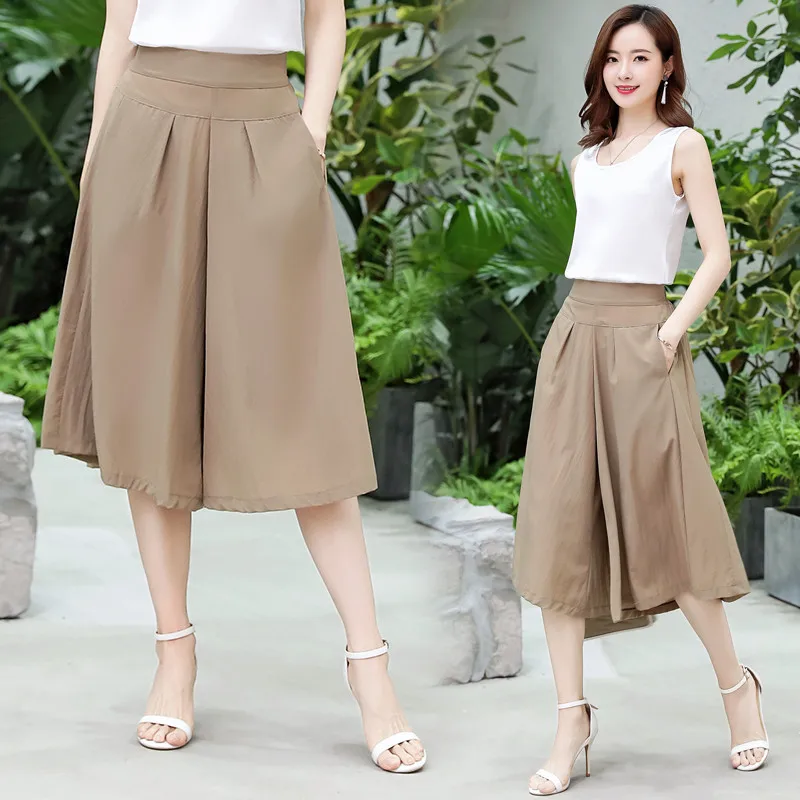 

Summer 2020 New Women Causal High Female Elegant Elastic Waist Wide Leg Pants Soft Loose Trousers Plus Size L-3XL