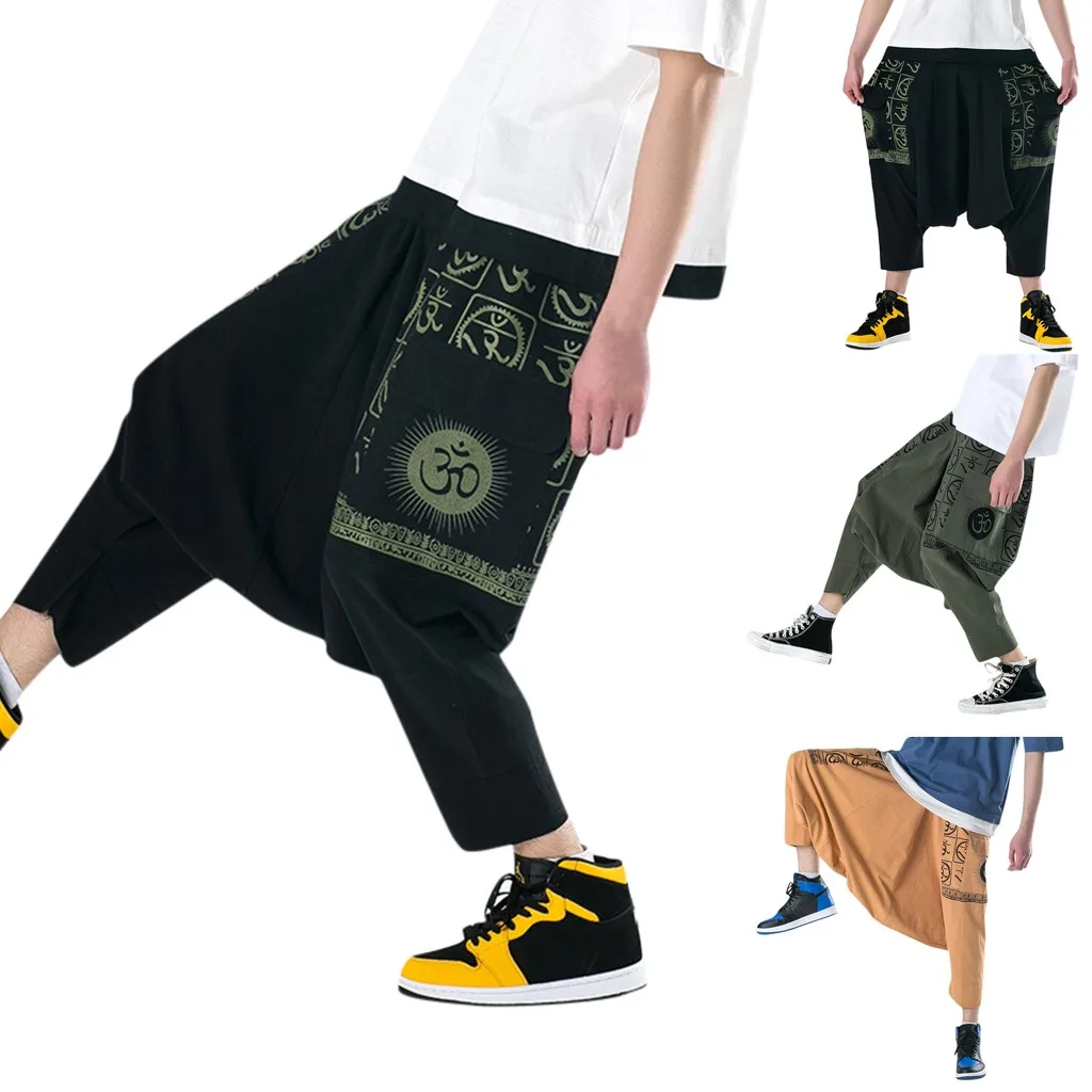 

Vogue Men's Japanese National Style low-grade Straight Trousers Hip Hop Pants Nine Pants Trousers Street Fashion Trend Fashion