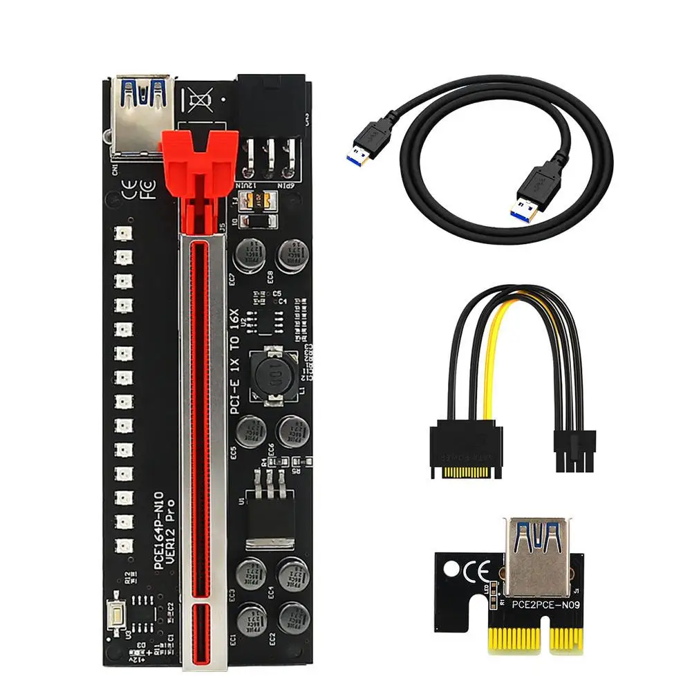 

6 шт. Райзер Ver12 Pro PCIE 1X до 16X 6pin SATA адаптер кабель Райзер графическая карта расширение для видеокарты Майнер биткоинов