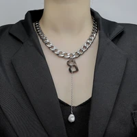 hip hop titanium steel letter necklace for women light luxury niche personality pearl pendant fashion short jumper chain