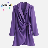 fdfklak side pleated belt blazers long sleeve suit dress female folds outerwear office lady jacket korean fashion chaqueta mujer