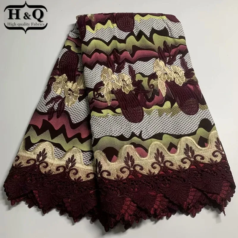 

H&Q latest african batik lace wax fabric 100% cotton embroidery 6 yards/piece nigerian guipure laces water soluble fabrics H1152