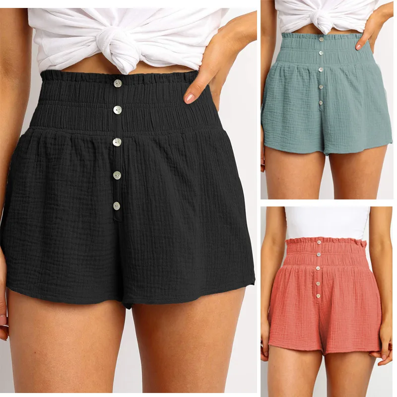 

Summer Shorts Female High Waist Button Bottoms Womens Plus Size Casual Clothing Solid Short 2021 Fashion Streetwear Pantalones