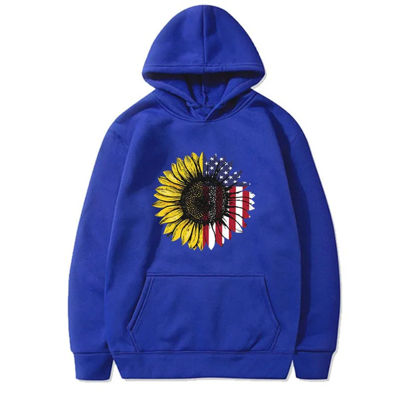 

Hot Fun Flag Sunflower Long-Sleeved Hooded Fleece Hoodies Sweatshirt Women Fall 2020 Women Graphic Hoodie
