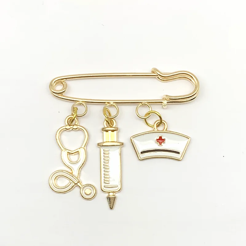Новые цвета розового золота шапочка Медсестры Медицинский Брошь шприц стетоскоп
