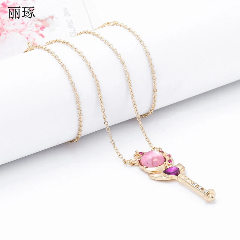 Japanese Sailor Moon Necklace Female Time Gem Scepter Key Crown Crystal Zircon Copper Alloy Ornament | Украшения и аксессуары