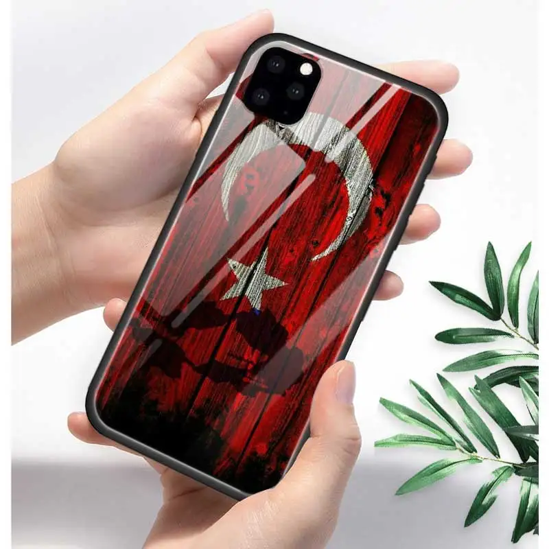T12 Турция турецкий чехол с флагом для Apple iphone 11 Pro XR XS Max X 7 8 6 6S Plus закаленное стекло+ черный силиконовый чехол для телефона Coque Sac - Цвет: T12