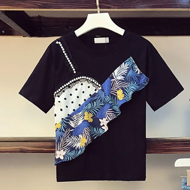 

Korean Ruffles Patchwork O Neck Short Sleeve T Skirt + Mini skirt Women Summer 2021 Female Loose Casual Two piece sets Ladies